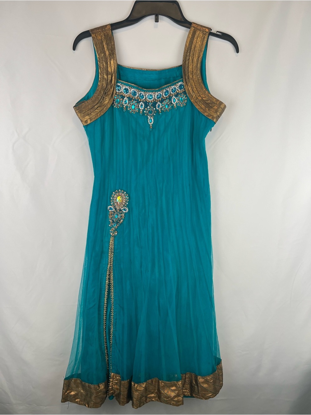 Indian Turquoise & Gold Embellished Dress | Jeweled Ethnic Formal Gown